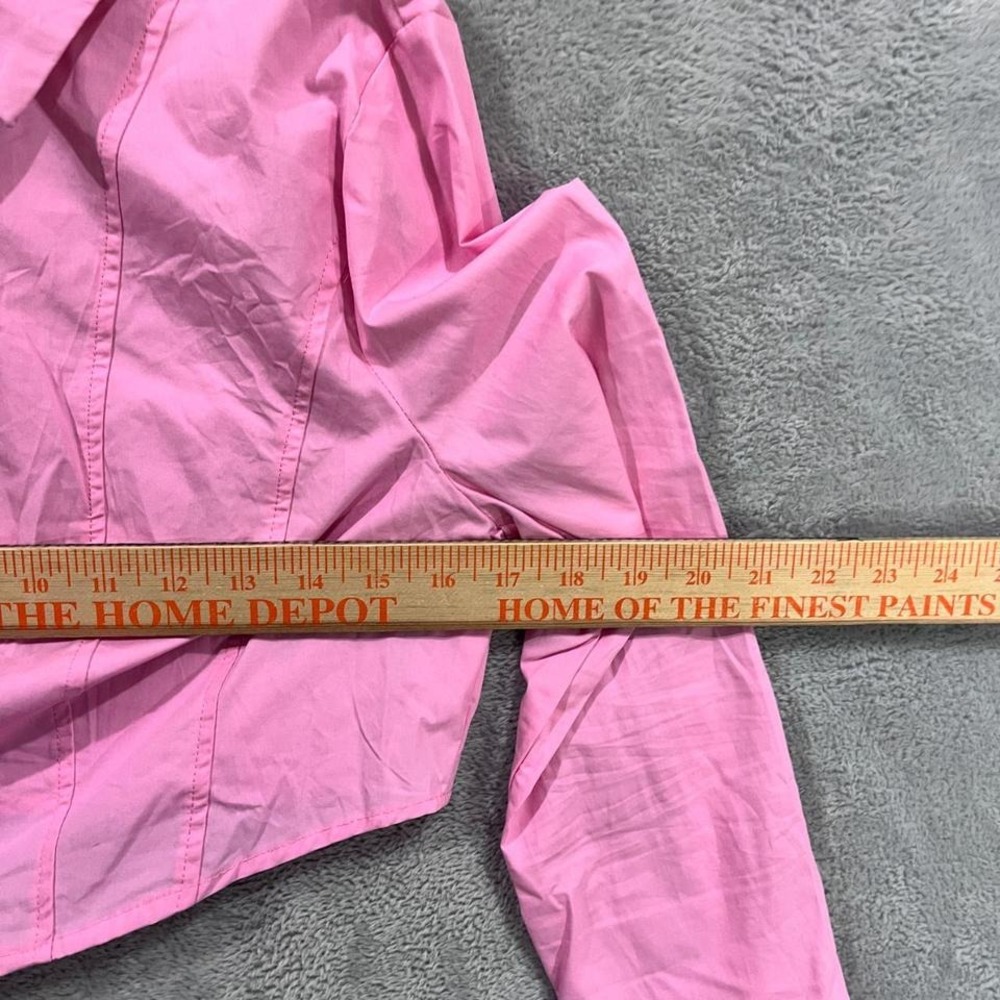 NWT Shein Cropped Shirt Full Zip Long Sleeve Collared Pink Barbie Y2K - Picture 3 of 7